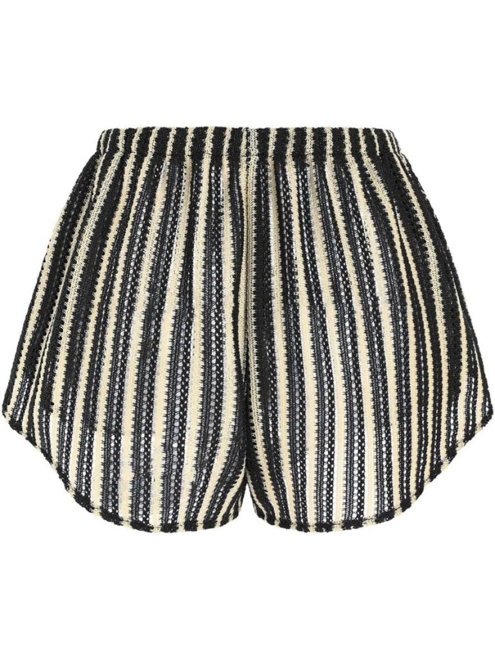 Women's Black Striped Crochet Cover Up Shorts Beach High Waisted Swim Bottom - Picture 6 of 6
